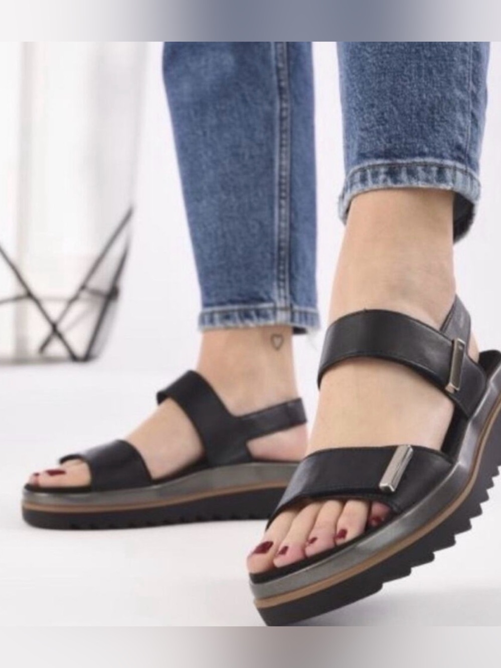 Mephisto Dominica Platform Sandal Black Leather Comfort size 38 / 8 Women’s